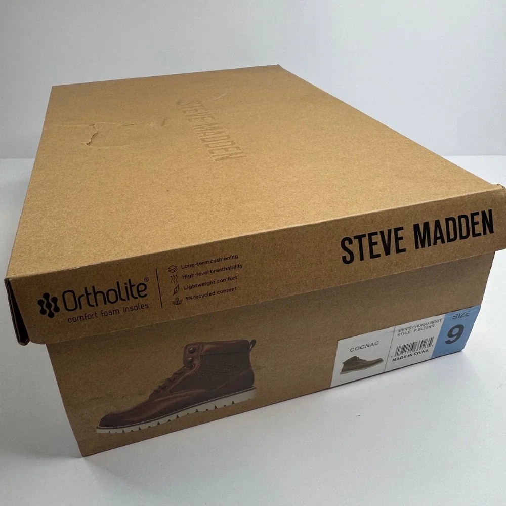 Steve Madden Mens P-Bleekr Chukka Boots Cognac Brown Ortholite Size 9 New Box